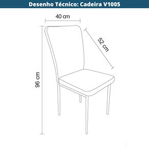 7  Kit 4 Cadeiras V1005 Rivatti 40 cm -Largura- Estofado em Tecido Marrom e Base em Aco Preto Desenho Tecnico